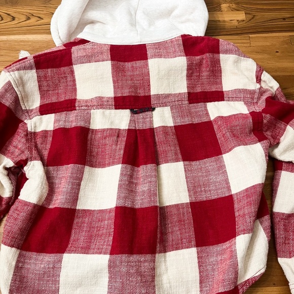 American Eagle Cropped Button Up Hooded Red/White Plaid Shirt/ Jacket Size SP - Picture 7 of 9